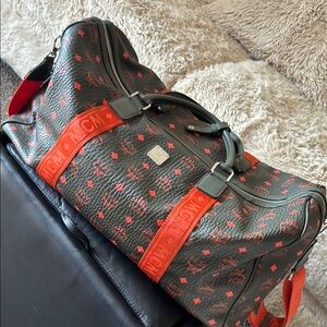 MCM Men's Black and Red Duffel Bag
